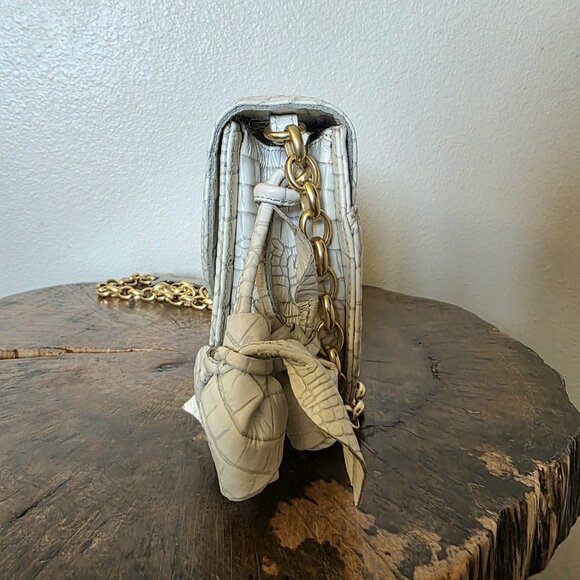 Brahmin Eloise Roses Crossbody Bag White Croc Embossed Brass Chain Rare - Picture 10 of 16